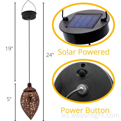 Luces solar colgantes luces de jardín LED LED Lámpara de metal impermeable para decoración colgante al aire libre